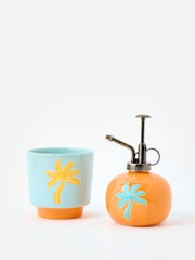 Oliver Bonas Blue Palm Tree Plant Pot & Mister Gift Set - Image 2 of 6