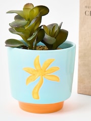 Oliver Bonas Blue Palm Tree Plant Pot & Mister Gift Set - Image 3 of 6
