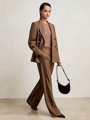Reiss Tan Solene Petite Wool Blend Double Breasted Suit Blazer - Image 1 of 6
