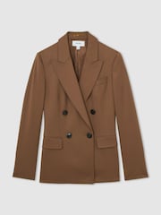 Reiss Tan Solene Petite Wool Blend Double Breasted Suit Blazer - Image 2 of 6