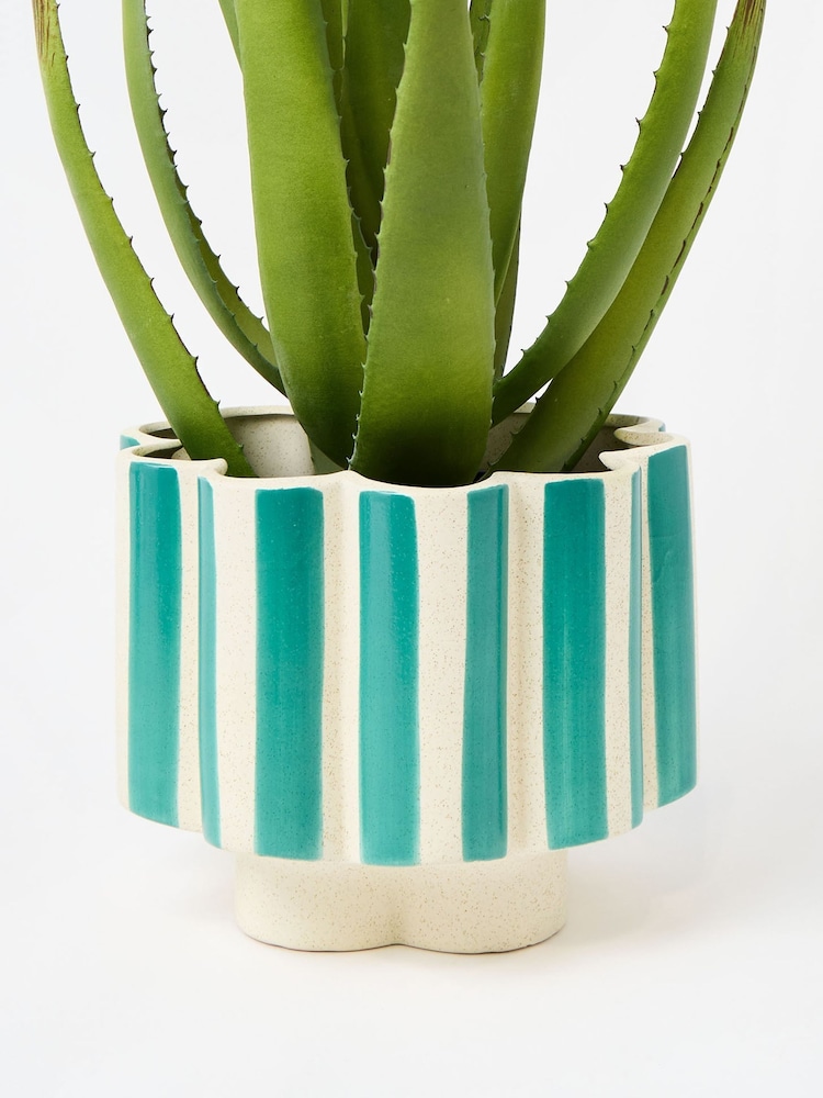 Oliver Bonas Blue Large Joya Scalloped Stripe Plant Pot - Image 1 of 5