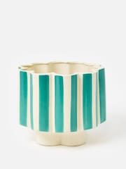 Oliver Bonas Blue Large Joya Scalloped Stripe Plant Pot - Image 2 of 5