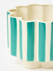 Oliver Bonas Blue Large Joya Scalloped Stripe Plant Pot - Image 3 of 5