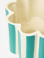 Oliver Bonas Blue Large Joya Scalloped Stripe Plant Pot - Image 4 of 5