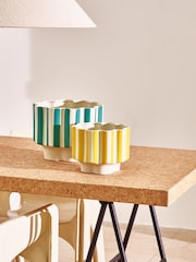 Oliver Bonas Blue Large Joya Scalloped Stripe Plant Pot - Image 5 of 5