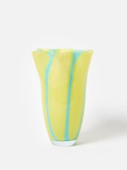Oliver Bonas Yellow Aziza Stripe Large Glass Vase - Image 1 of 5