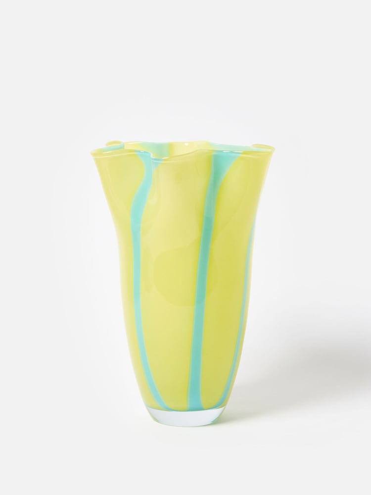 Oliver Bonas Yellow Aziza Stripe Large Glass Vase - Image 1 of 5