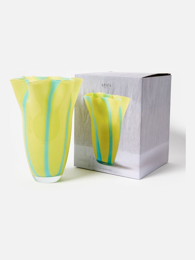 Oliver Bonas Yellow Aziza Stripe Large Glass Vase - Image 5 of 5