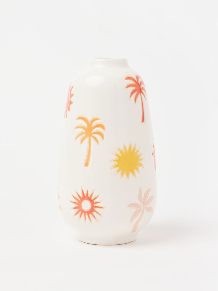 Oliver Bonas White Nakhla Carved Sun & Palm Ceramic Vase - Image 1 of 3