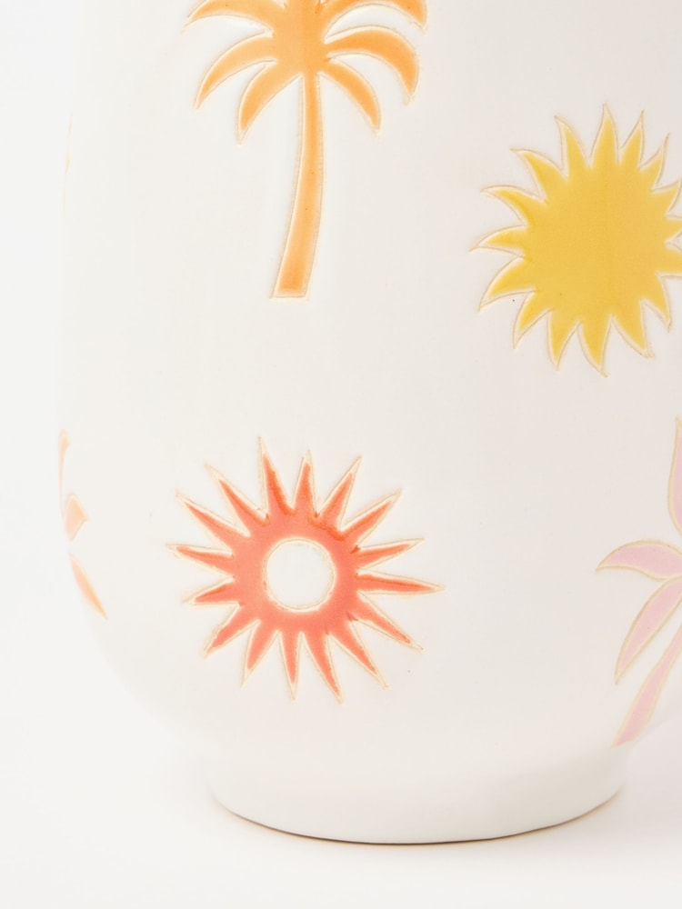 Oliver Bonas White Nakhla Carved Sun & Palm Ceramic Vase - Image 2 of 3
