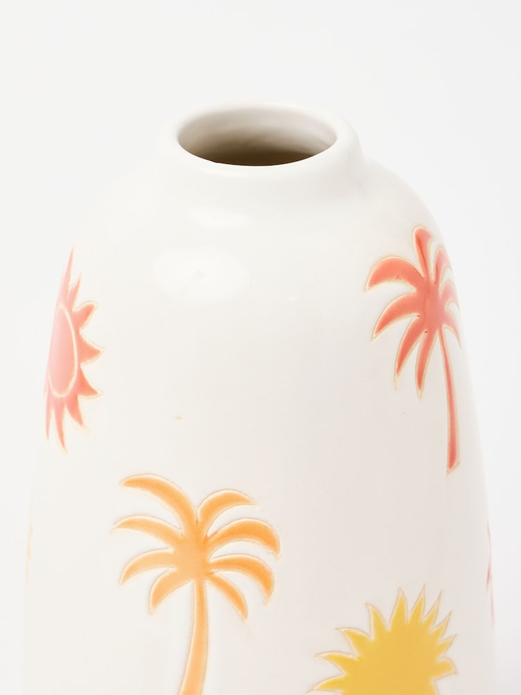 Oliver Bonas White Nakhla Carved Sun & Palm Ceramic Vase - Image 3 of 3
