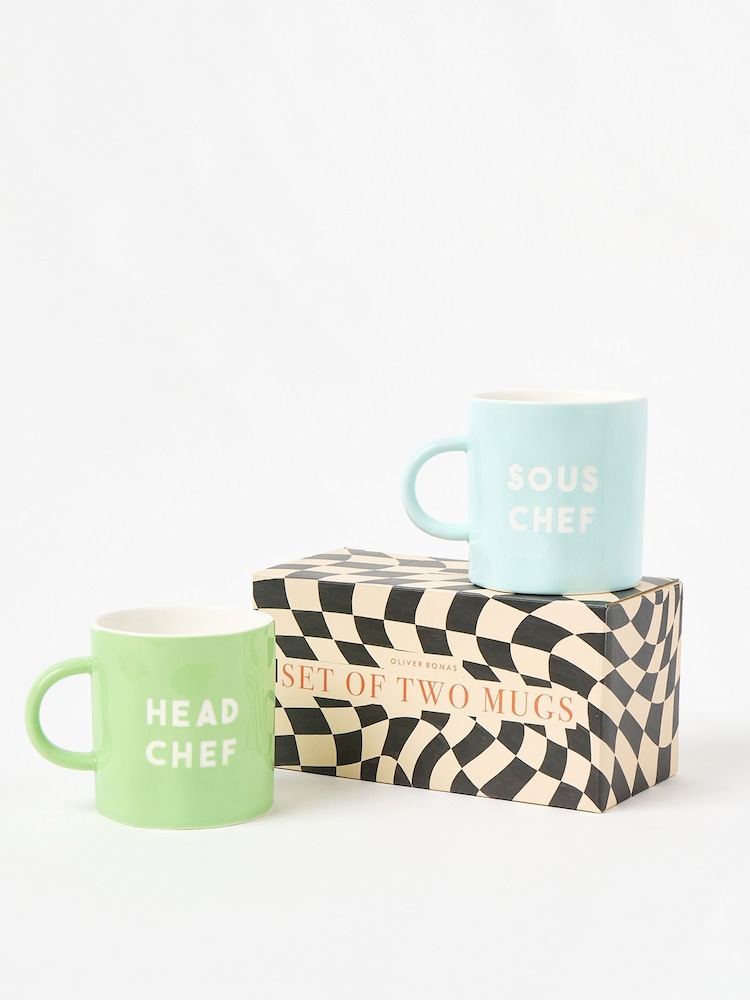 Oliver Bonas Set of 2 Multi Head Chef & Sous Chef Mugs - Image 1 of 5