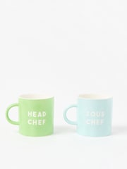 Oliver Bonas Set of 2 Multi Head Chef & Sous Chef Mugs - Image 2 of 5