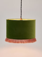 Oliver Bonas Green Ero Velvet And Tassel Drum Lamp Shade - Image 2 of 3