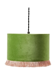 Oliver Bonas Green Ero Velvet And Tassel Drum Lamp Shade - Image 3 of 3