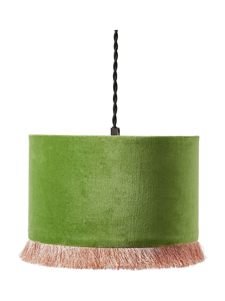 Oliver Bonas Green Ero Velvet And Tassel Drum Lamp Shade - Image 3 of 3