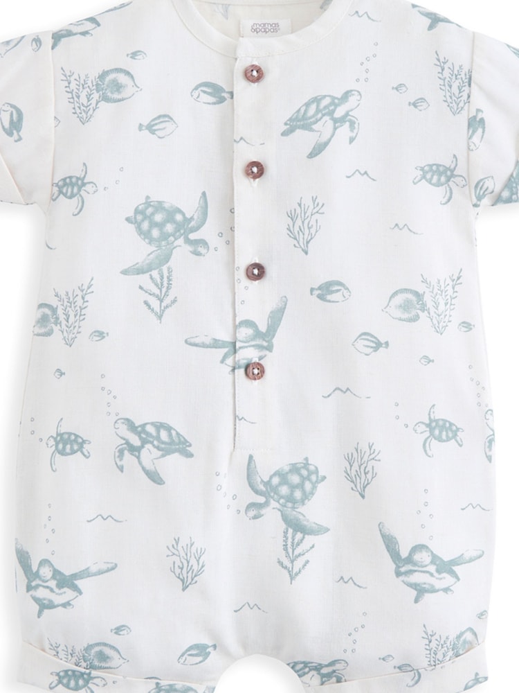 Mamas & Papas Blue Turtle Under The Sea Print Romper - Imagen 2 de 3