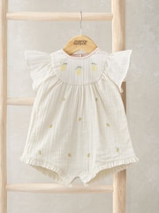 Mamas & Papas White Lemon Embroidered 100% Cotton Romper - Image 1 of 3
