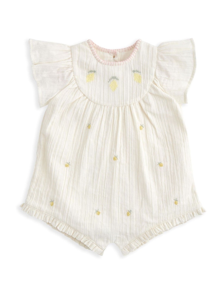 Mamas & Papas White Lemon Embroidered 100% Cotton Romper - Image 2 of 3
