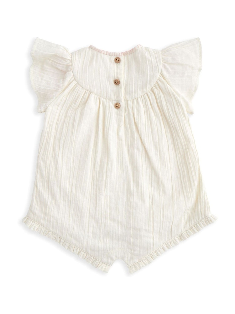 Mamas & Papas White Lemon Embroidered 100% Cotton Romper - Image 3 of 3