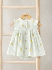 Mamas & Papas Green Lemon Embroidered Striped Mock Dress - Image 1 of 3