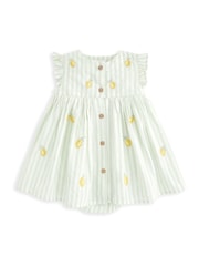 Mamas & Papas Green Lemon Embroidered Striped Mock Dress - Image 2 of 3