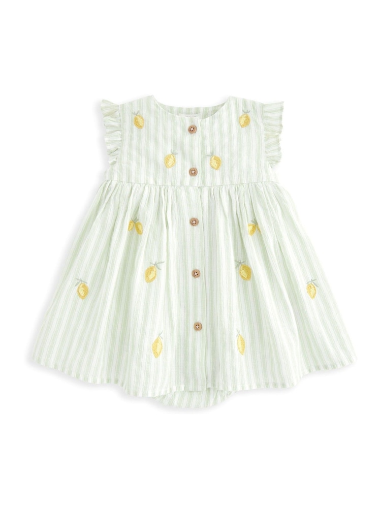 Mamas & Papas Green Lemon Embroidered Striped Mock Dress - Image 2 of 3