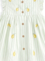 Mamas & Papas Green Lemon Embroidered Striped Mock Dress - Image 3 of 3
