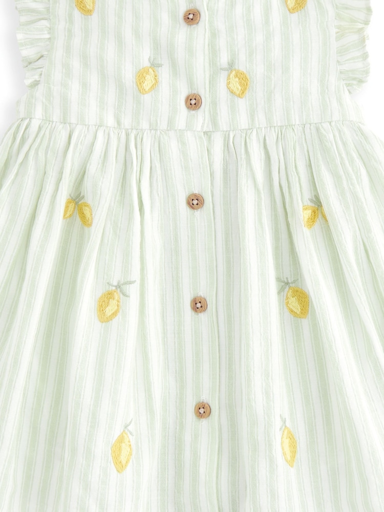 Mamas & Papas Green Lemon Embroidered Striped Mock Dress - Image 3 of 3