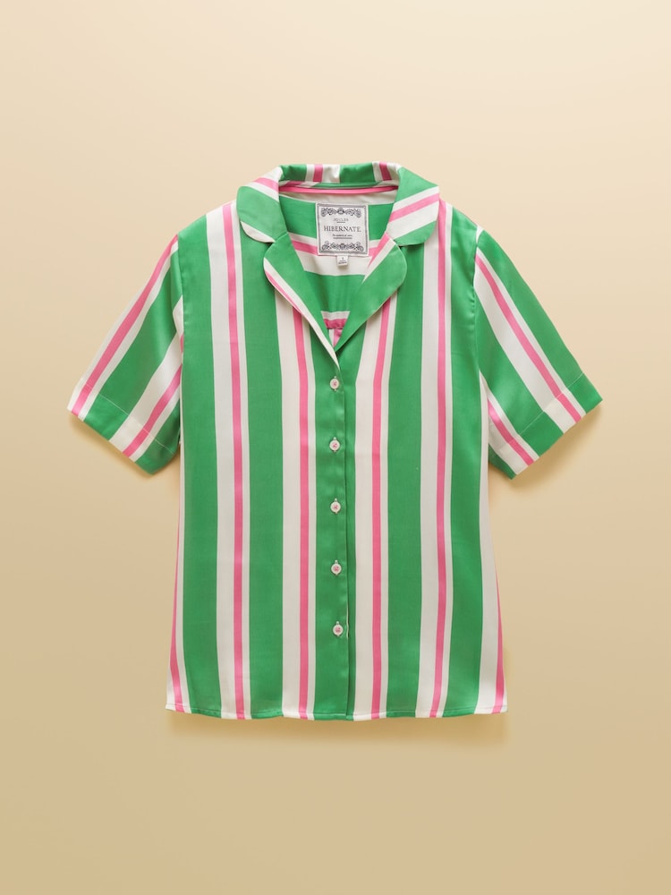 Joules Green Stripe Short Satin Pyjama Set - Image 11 of 11