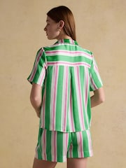 Joules Green Stripe Short Satin Pyjama Set - Image 4 of 11