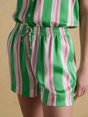 Joules Green Stripe Short Satin Pyjama Set - Image 6 of 11