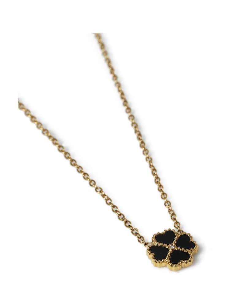 Aela Gold Tone Stainless Steel Inlay Heart Flower Necklace - Image 2 of 2