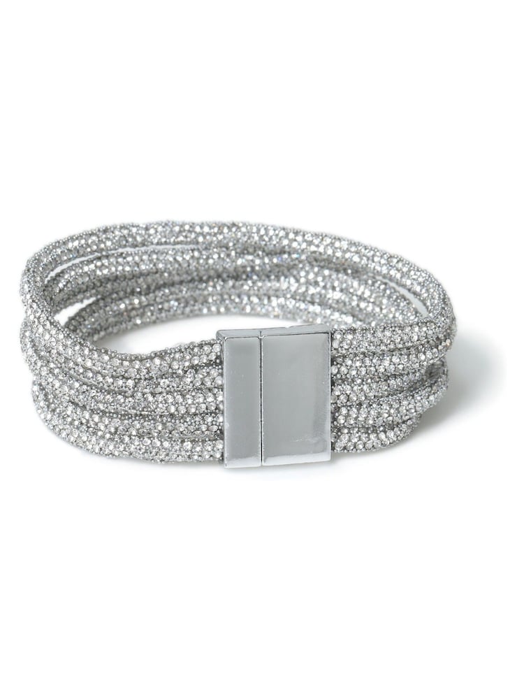 Aela Silver Tone Rhinestone Multi Tube Magnet Cuff Bracelet - Bild 1 von 1