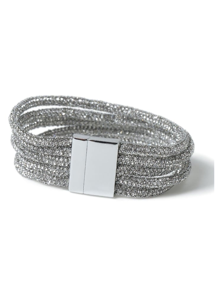 Aela Silver Tone Rhinestone Multi Tube Magnet Cuff Bracelet - Image 2 of 2