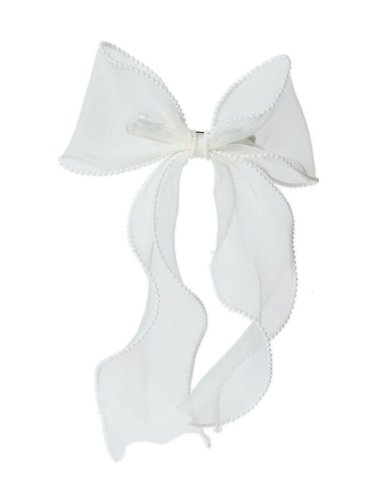 Aela Pearl Effect Trim Organza White Hair Bow - Bild 1 von 2