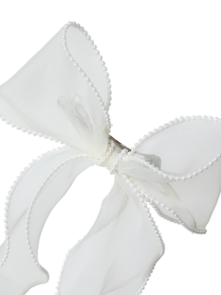 Aela Pearl Effect Trim Organza White Hair Bow - Bild 2 von 2