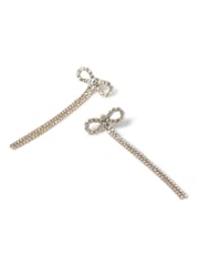 Aela Gold Tone Rhinestone Bow Drop Earrings - Image 2 of 2