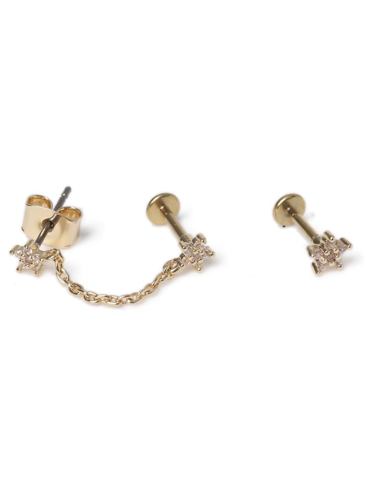Aela Gold Tone Plated Cubic Zirconia Flower Print Piercing Multipack Earrings - Image 2 of 3 Aela Gold Tone Plated Cubic Zirconia Flower Print Piercing Multipack Earrings - Image 2 of 3