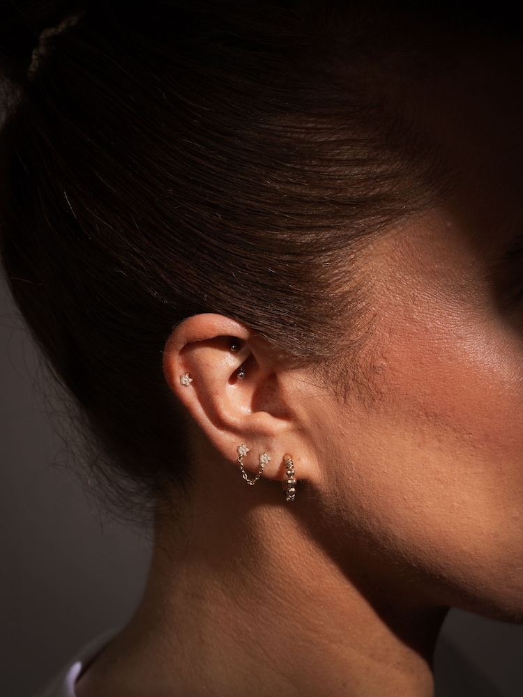 Aela Gold Tone Plated Cubic Zirconia Flower Print Piercing Multipack Earrings - Image 3 of 3 Aela Gold Tone Plated Cubic Zirconia Flower Print Piercing Multipack Earrings - Image 3 of 3