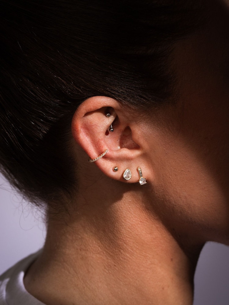 Aela Gold Tone Cubic Zirconia Piercing Stud Earrings - Image 3 of 3 Aela Gold Tone Cubic Zirconia Piercing Stud Earrings - Image 3 of 3