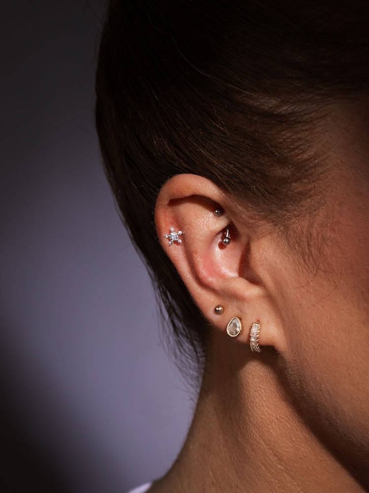 Aela Gold Tone Cubic Zirconia Piercing Huggie Hoop Earrings - Image 3 of 3