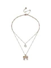Aela Gold Tone Bow Multi Row Chain Necklace - Image 1 of 2