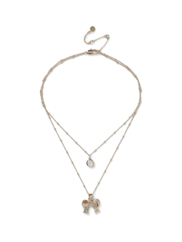 Aela Gold Tone Bow Multi Row Chain Necklace - Image 1 of 2