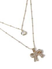 Aela Gold Tone Bow Multi Row Chain Necklace - Image 2 of 2