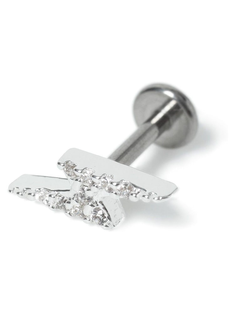 Aela Silver Tone Plated Cubic Zirconia Lightning Bolt Piercing Earrings - Image 2 of 3 Aela Silver Tone Plated Cubic Zirconia Lightning Bolt Piercing Earrings - Image 2 of 3
