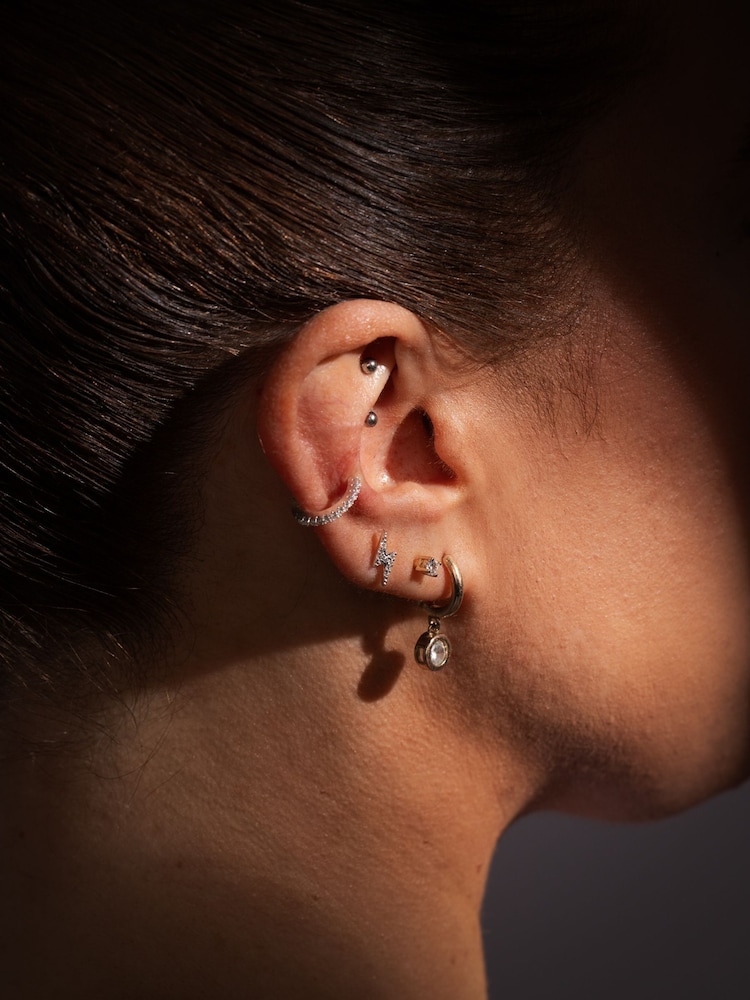 Aela Silver Tone Plated Cubic Zirconia Lightning Bolt Piercing Earrings - Image 3 of 3 Aela Silver Tone Plated Cubic Zirconia Lightning Bolt Piercing Earrings - Image 3 of 3