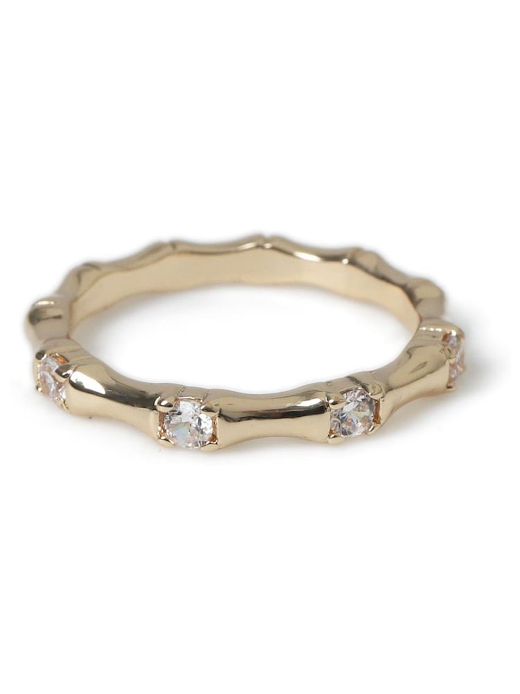 Aela Gold Tone Diamond Simulant Bamboo Ring - Image 1 of 2 Aela Gold Tone Diamond Simulant Bamboo Ring - Image 1 of 2