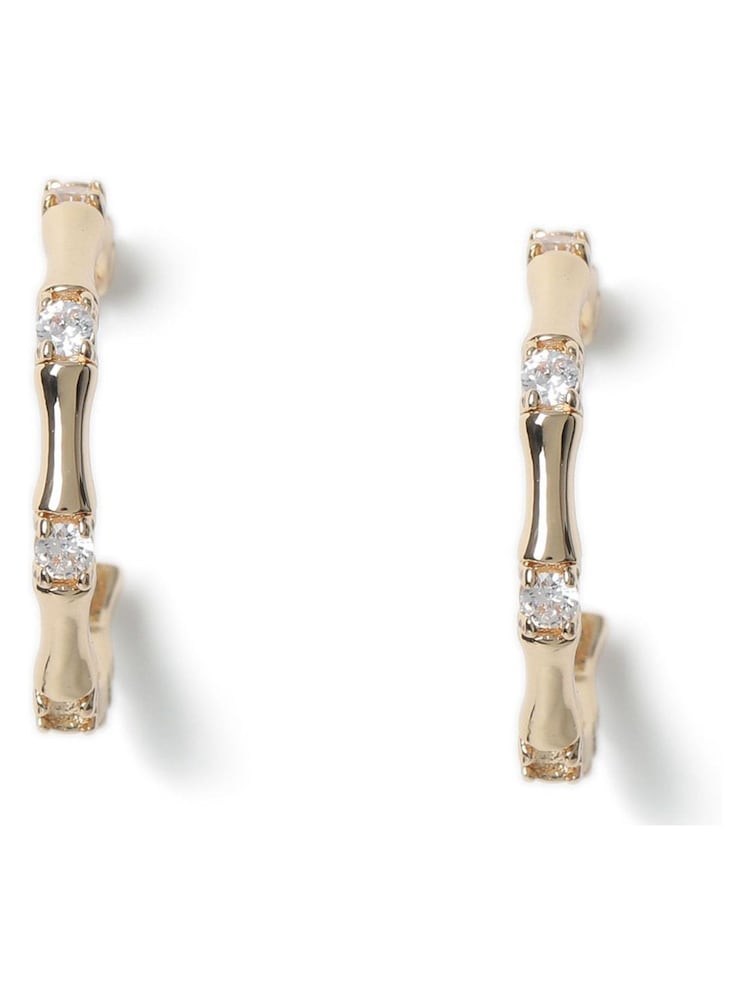Aela Gold Tone Diamond Simulant Bamboo Hoop Earrings - Image 1 of 3 Aela Gold Tone Diamond Simulant Bamboo Hoop Earrings - Image 1 of 3