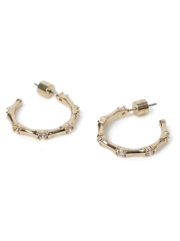 Aela Gold Tone Diamond Simulant Bamboo Hoop Earrings - Image 3 of 3